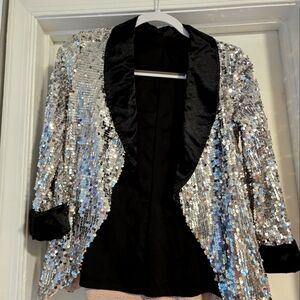 Weissman Sequin Blazer with Black Satin Trim